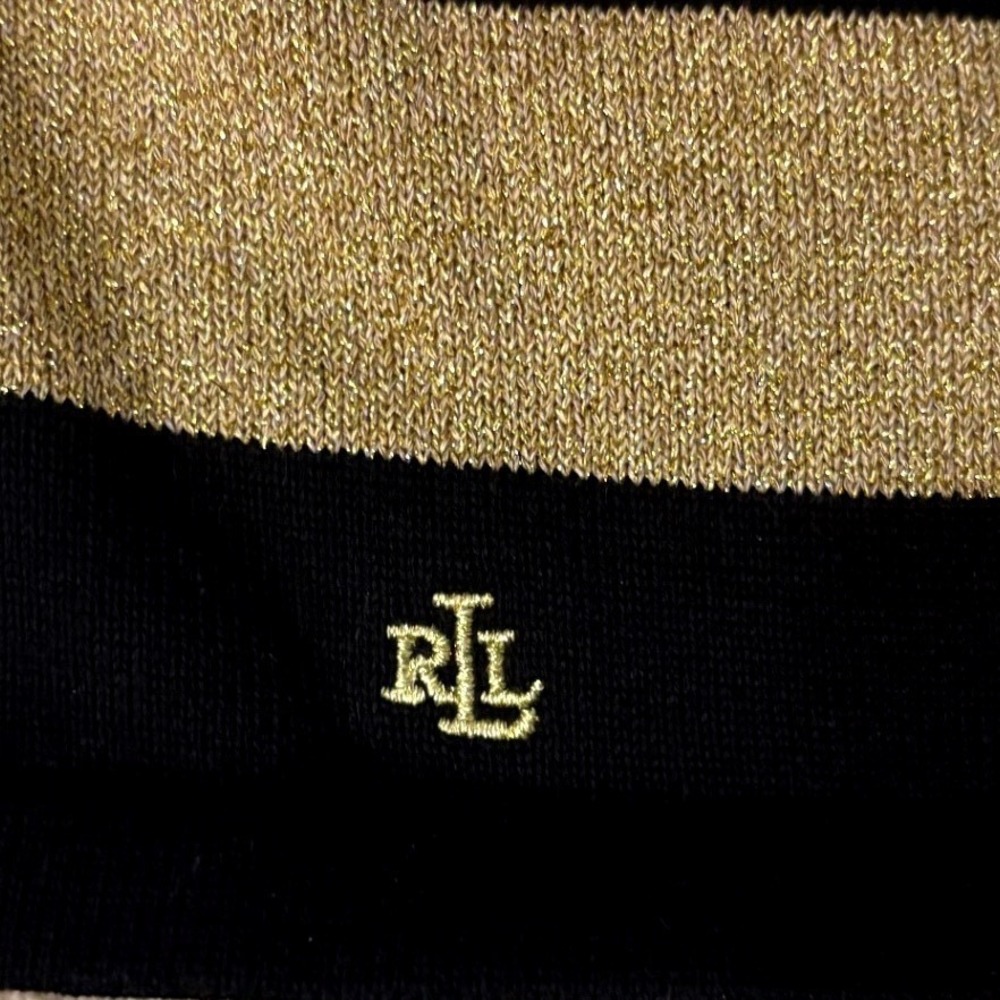 Lauren Ralph Lauren Womens Black Gold Metallic Striped Boat Neck Top Size Medium - Picture 2 of 7